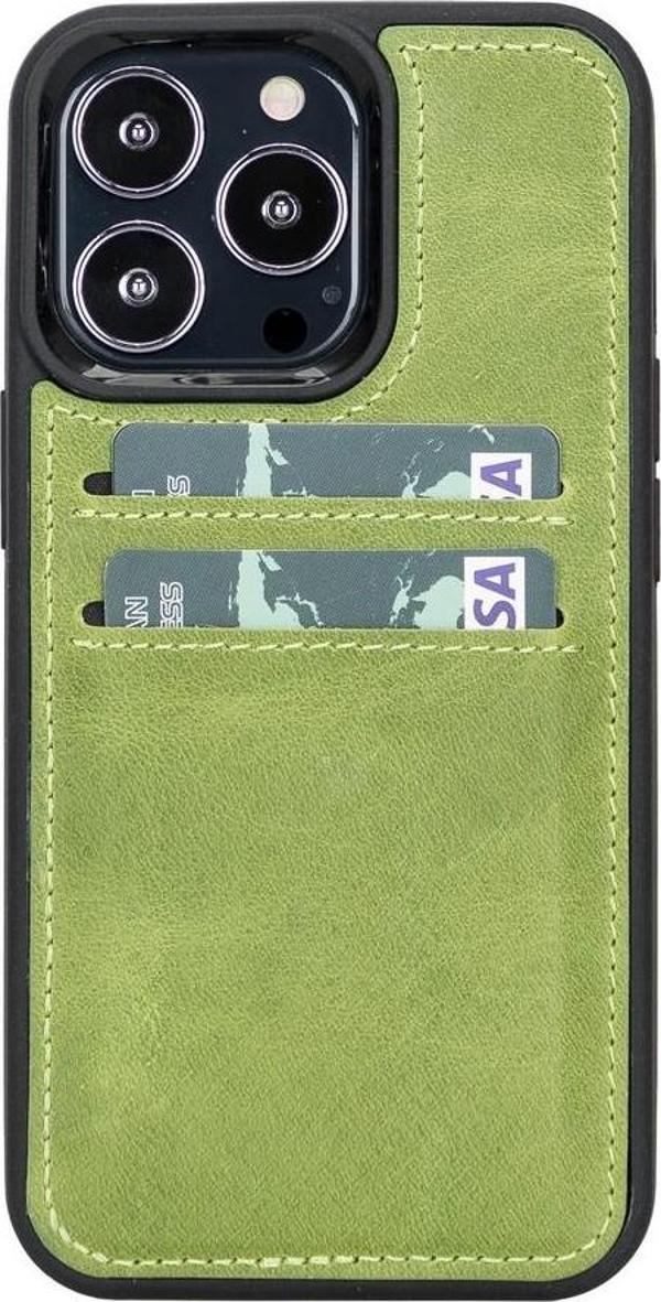 Apple iPhone 13 Pro Uyumlu Deri Kartlıklı Arka Kapak G16 Yeşil - Image 1
