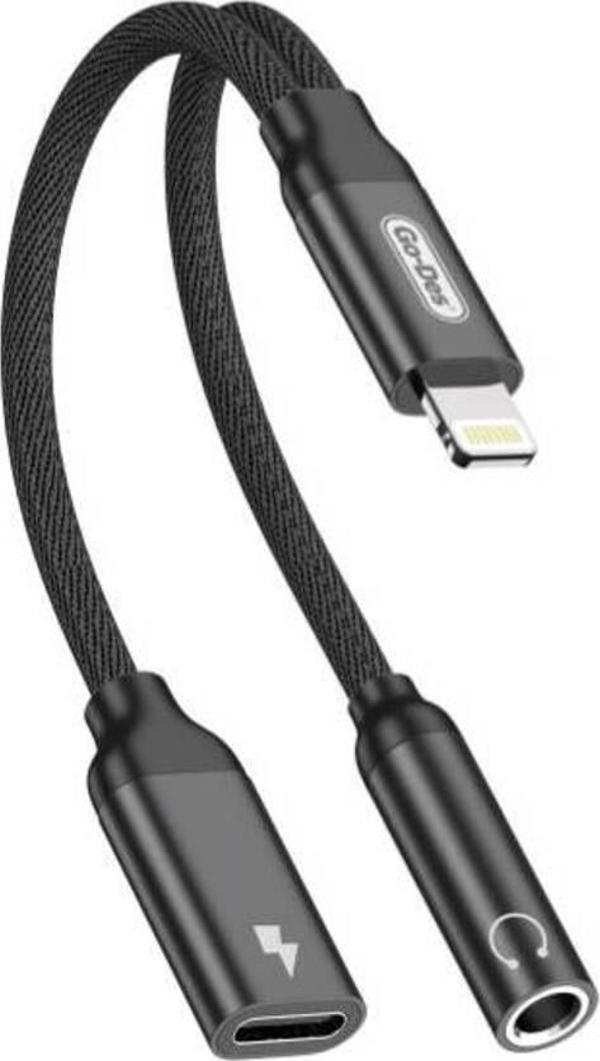 Go-Des Go Des GD-UC076 3.5mm Jack Girişli Lightning 2in1 Şarj ve Ses Kablosu - Image 1