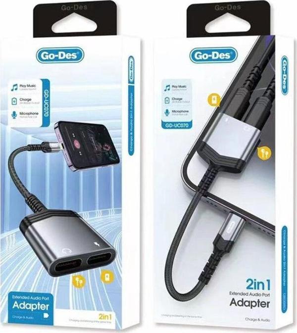Go-Des Lightning Şarj ve Ses Adaptörü 2in1 Go Des GD-UC070 - Image 1