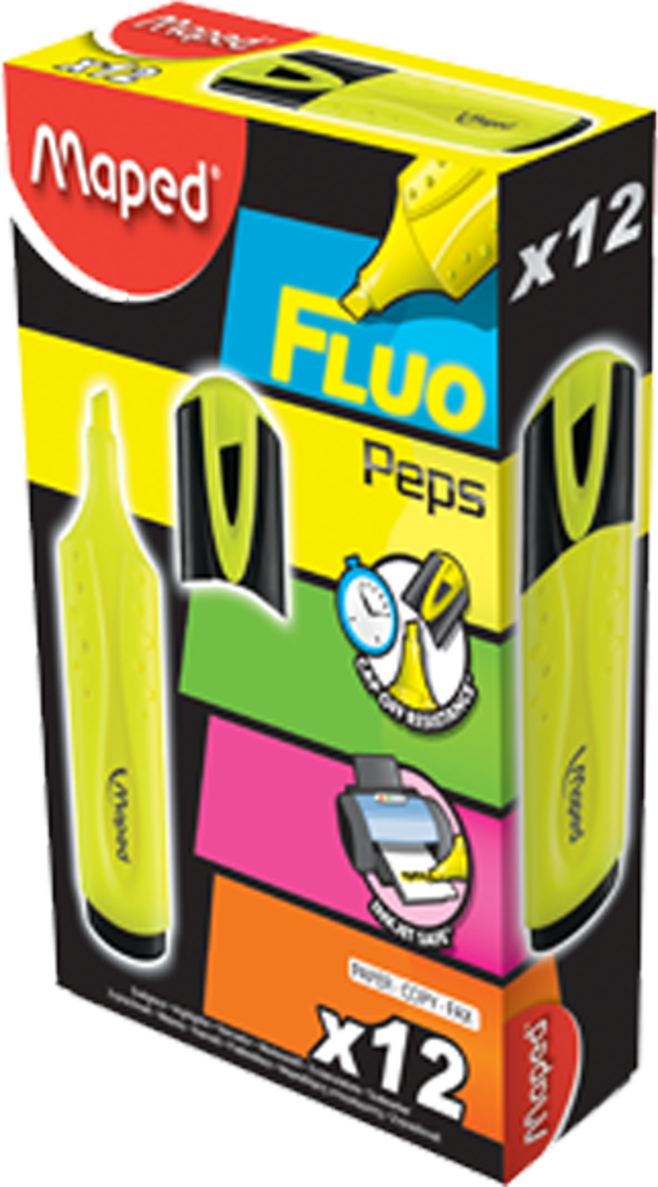 Maped 742534 Fosforlu Kalem Mono Sarı 12 Li (1 Paket 12 Adet) - Image 1