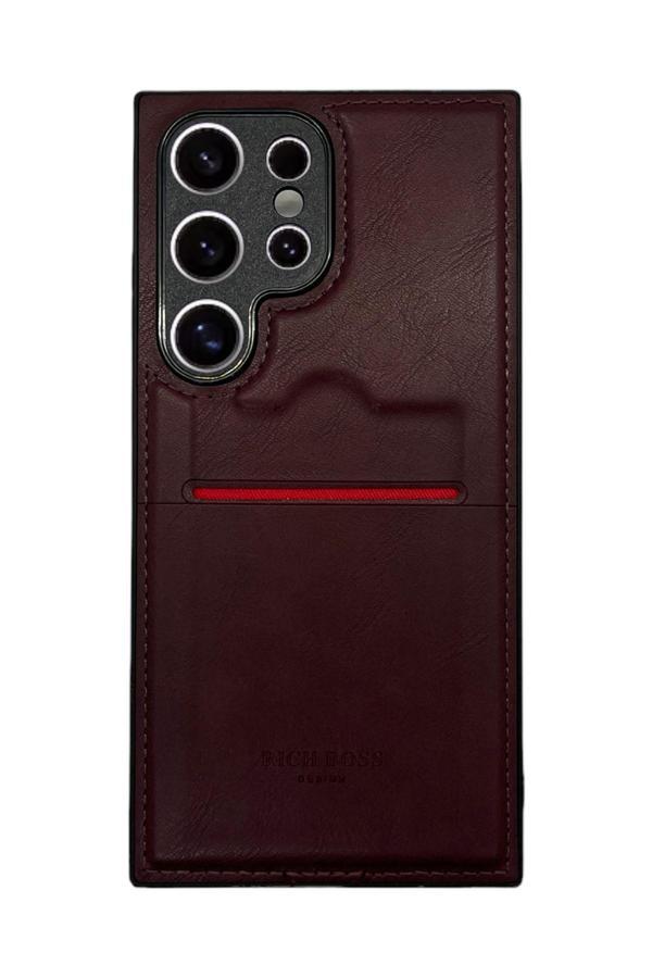 Buffay Samsung Galaxy S24 Kartlıklı Lux Deri Kılıf Koyu Kırmızı - Image 1