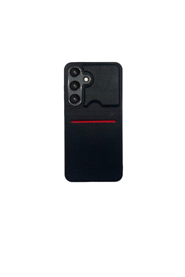 Buffay Samsung Galaxy A24 Kartlıklı Lux Deri Kılıf Siyah - Image 1
