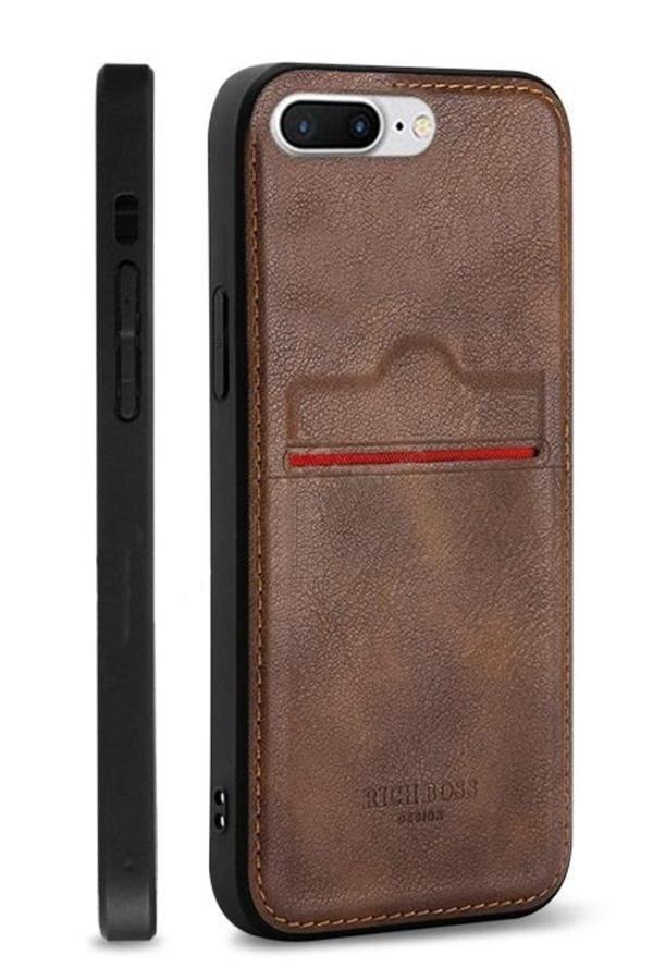 Buffay Iphone 7 Plus Uyumlu  Kartlıklı Rich Boss Lüx Deri Kılıf Koyu Kahverengi - Image 1