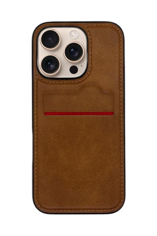 Buffay Apple İphone 16 Pro Kartlıklı Lux Deri Kılıf Açık Kahve - Image 1