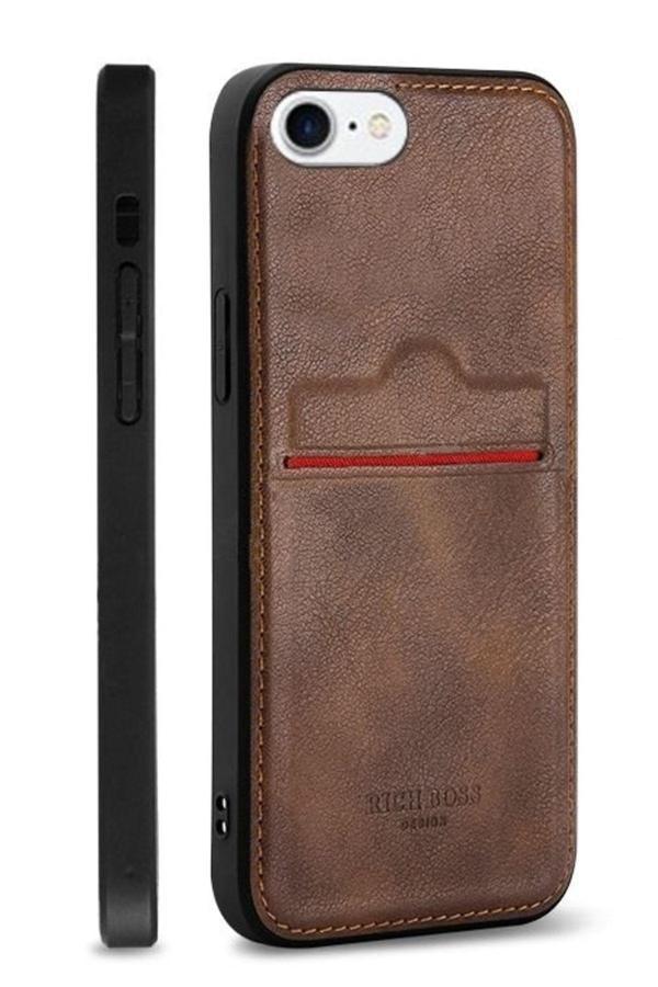 Buffay Iphone 6S Kartlıklı Rich Boss Lüx Deri Kılıf Koyu Kahverengi Uyumlu - Image 1