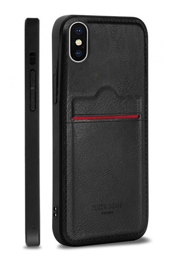 Buffay Iphone X Uyumlu  Kartlıklı Rich Boss Lüx Deri Kılıf Siyah - Image 1
