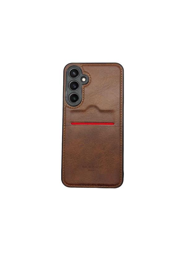 Buffay Samsung Galaxy A25 Kartlıklı Lux Deri Kılıf Koyu Kahverengi - Image 1