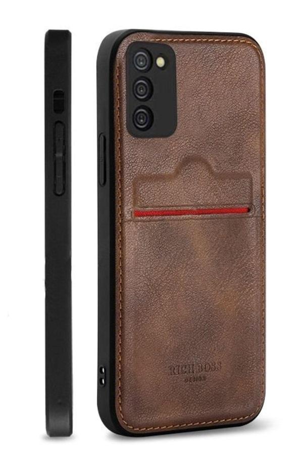 Buffay Galaxy A32 Uyumlu  Kartlıklı Rich Boss Lüx Deri Kılıf Koyu Kahverengi - Image 1