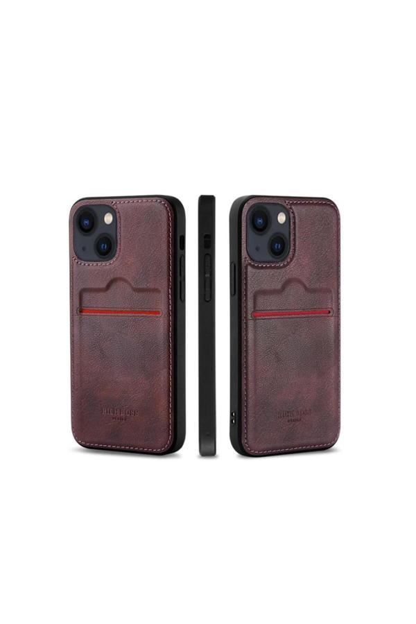 Buffay Apple İphone 15 Plus Kartlıklı Lux Deri Kılıf Koyu Kırmızı - Image 1