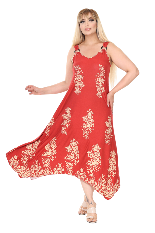 Melsay Butik Askılı V Yaka Narçiçeği Pano Desen Elbise - Image 1