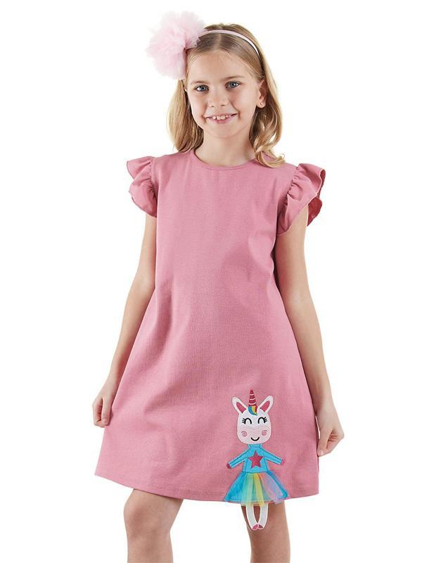 Lilycorn Kız Çocuk Pembe Yazlık Elbise - Image 1