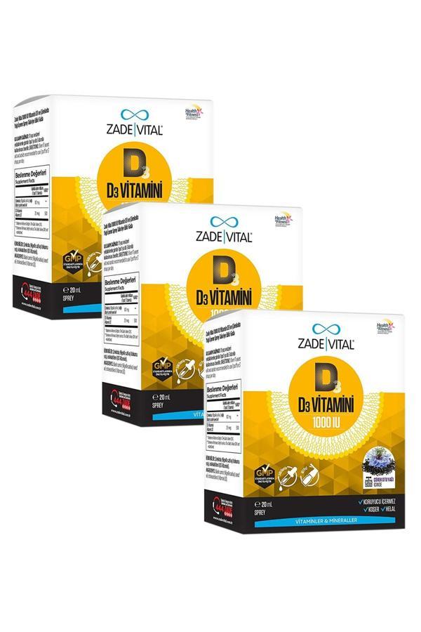 Zade Vital D3 Vitamini 1000 IU çörek otu yağı (Nigella sativa) içeren Sprey damla 20 Ml (3 ADET) - Image 1