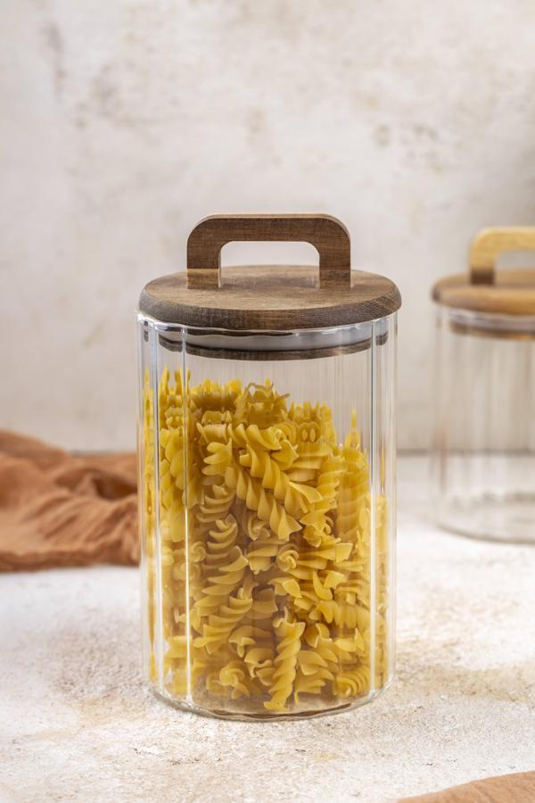 Firenza Çizgili Akasya Tutmalı Saklama Kabı 950ml - Image 1