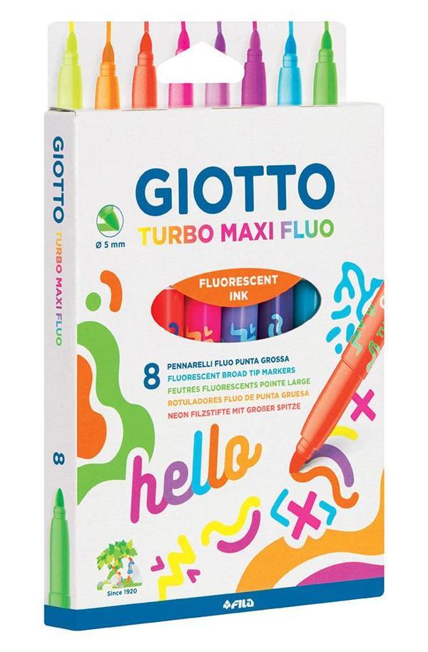 Giotto Turbo Maxi Fluo 8'li Jumbo Keöeli Boya Kalemi Neon Renkler / FT453800 - Image 1