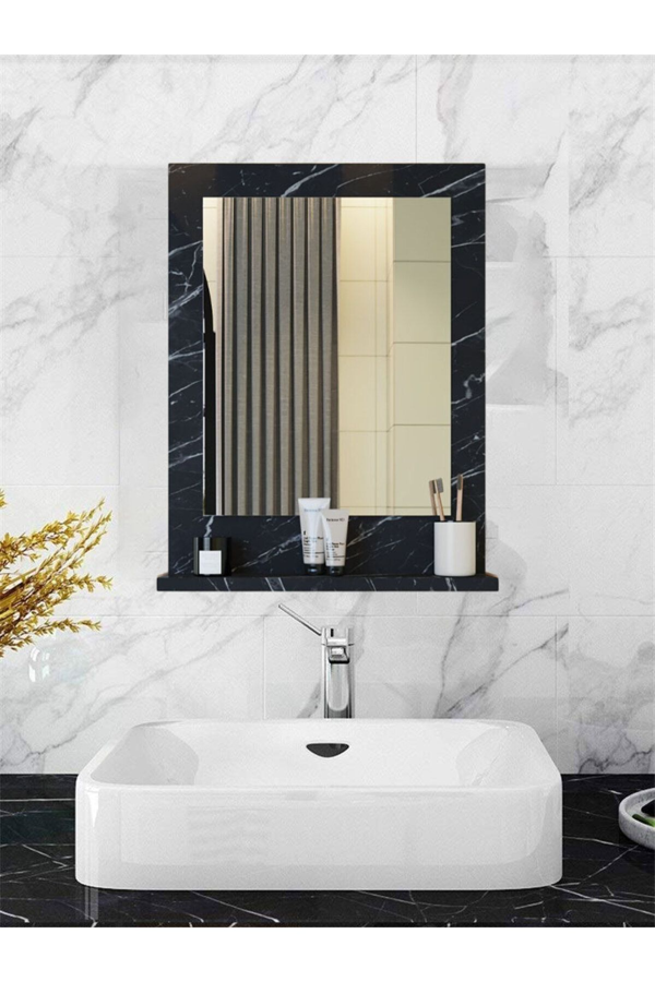 Safir Stil 60x45 Siyah Raflı Banyo Aynası - Image 1