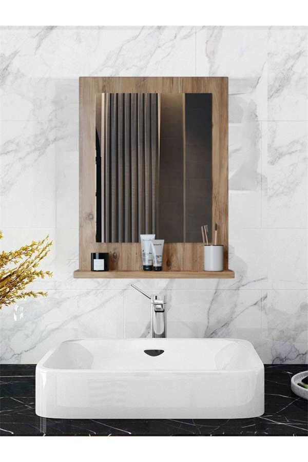 Teknor Safir Stil 60x45 Atlantik Çam Raflı Banyo Aynası - Image 1