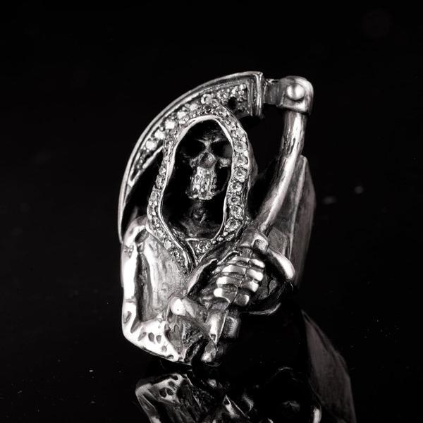 925 Ayar Gümüş İskelet Yüzük, Erkek Yüzükleri, Gotik Yüzük, El Yapımı Yüzük, Azrail Yüzük - Image 1
