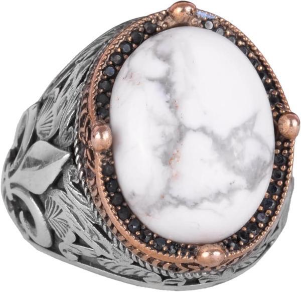 925 Ayar Gümüş El Yapımı Erkek Yüzük - Farklı Doğal Taşlarla Mevcut (Howlite) - Image 1