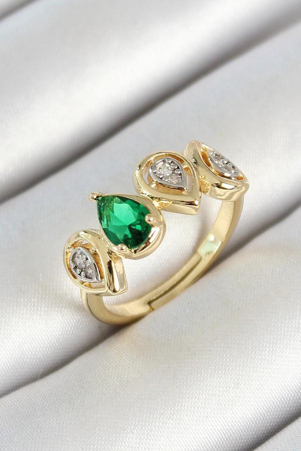 Pirinç Sıralı Damla Figürlü Zirkon Taşlı Gold Renk Ayarlanabilir Kadın Yüzük - EBJ250530W34383 - Image 1