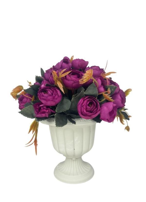 Yapay Çiçek Krem Antik Saksıda Mor Erengül 23cm - Image 1