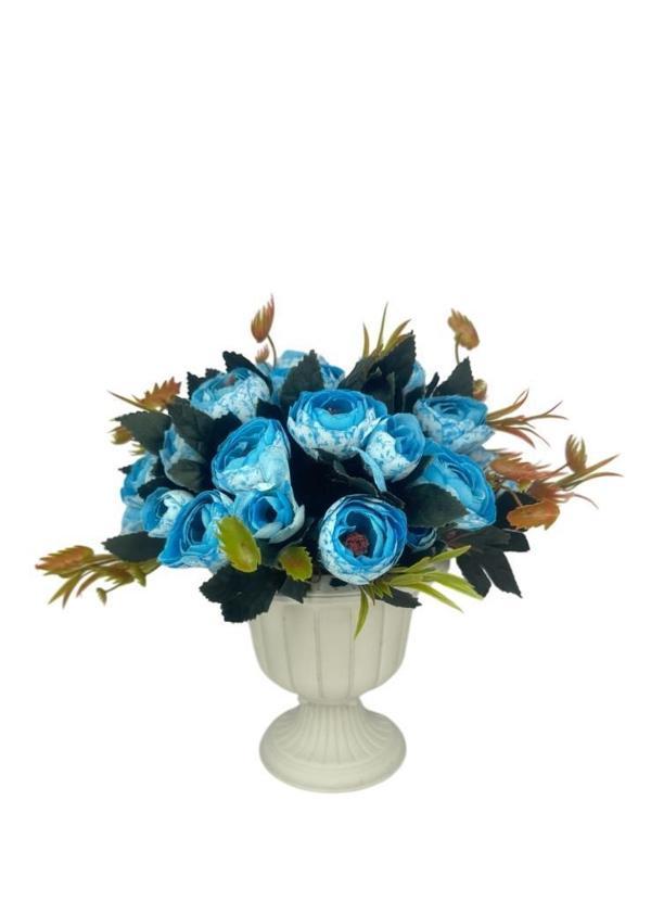 Yapay Çiçek Krem Antik Saksıda Mavi Erengül 23cm - Image 1