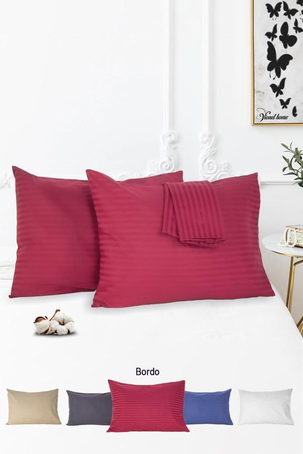%100 Pamuk  2’li Çizgili Saten Yastık Kılıfı 50 x 70 - Image 1