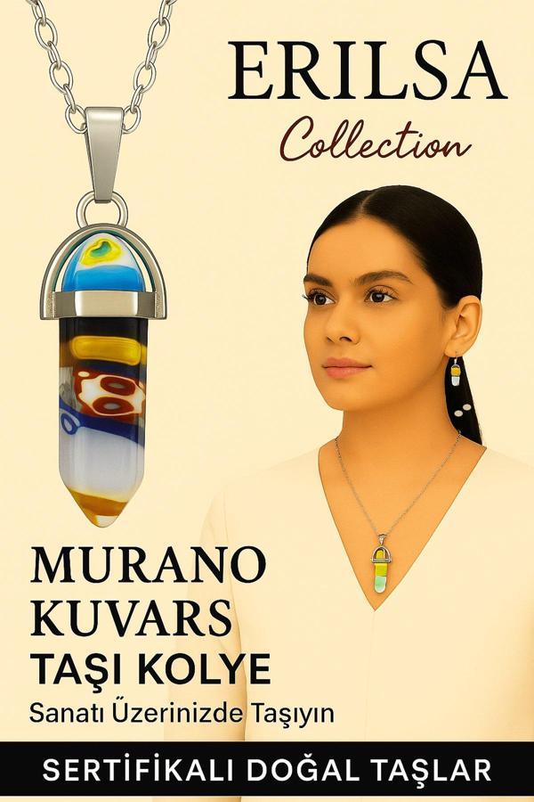 Sertifikalı Çivi Model Murano Kuvars Taşı Kolye (Canlı Renkli Sanat Desenli) - Image 1