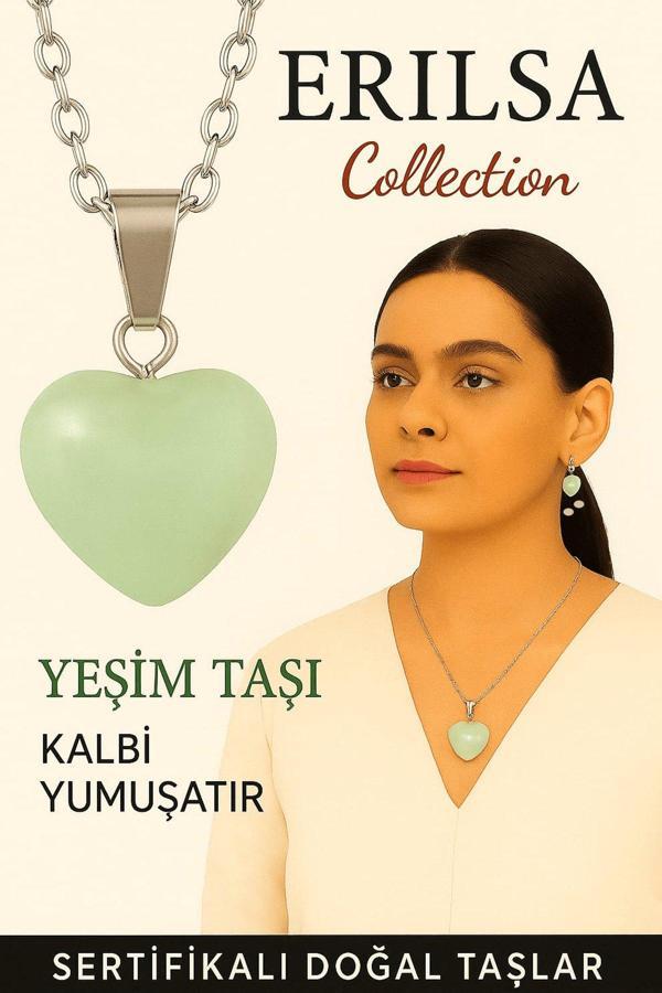 Sertifikalı Kalp Model Jade Yeşim Taşı Kolye – Kalbi Yumuşatır, İç Huzuru Dengeler - Image 1