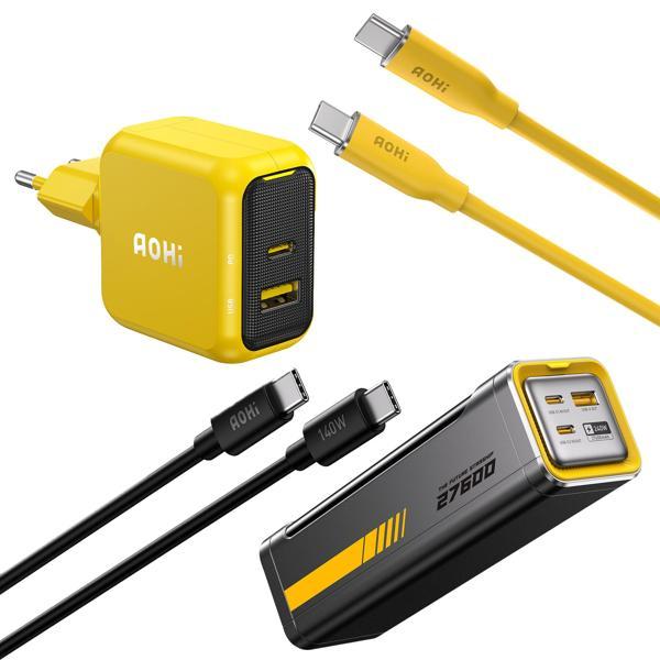 Aohi Magcube 67W 2 Portlu Şarj Adaptörü, 27.600 mAh 240W PD3.1 Powerbank, 140W 1m PD 3.1 480Mbps Süp - Image 1