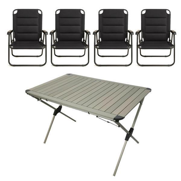 YekOutdoor Katlanabilir Alüminyum Kamp Masası ve 4 Kişilik Konforlu Kamp Sandalyesi Seti - Image 1