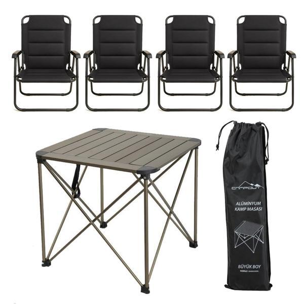 YekOutdoor Katlanabilir Büyük Alüminyum Kamp Masası ve 4 Kişilik Konforlu Kamp Sandalyesi Seti - Image 1