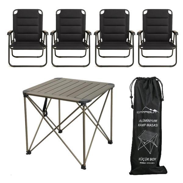 YekOutdoor Katlanabilir Küçük Alüminyum Kamp Masası ve 4 Kişilik Konforlu Kamp Sandalyesi Seti - Image 1