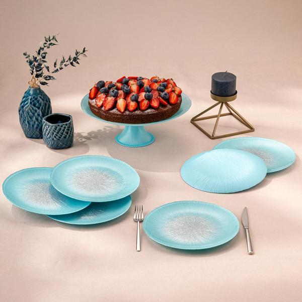 Emsan Pastel 7 Parça Cam Pasta / Tatlı Seti Mavi - Image 1