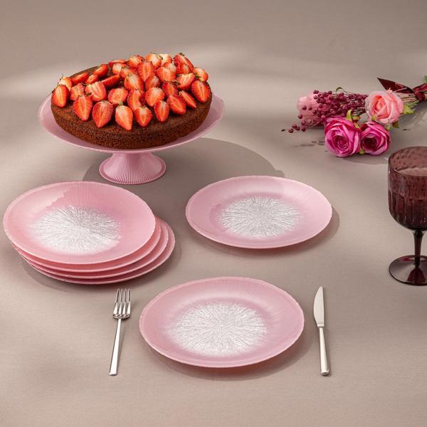 Emsan Pastel 7 Parça Cam Pasta / Tatlı Seti Pembe - Image 1