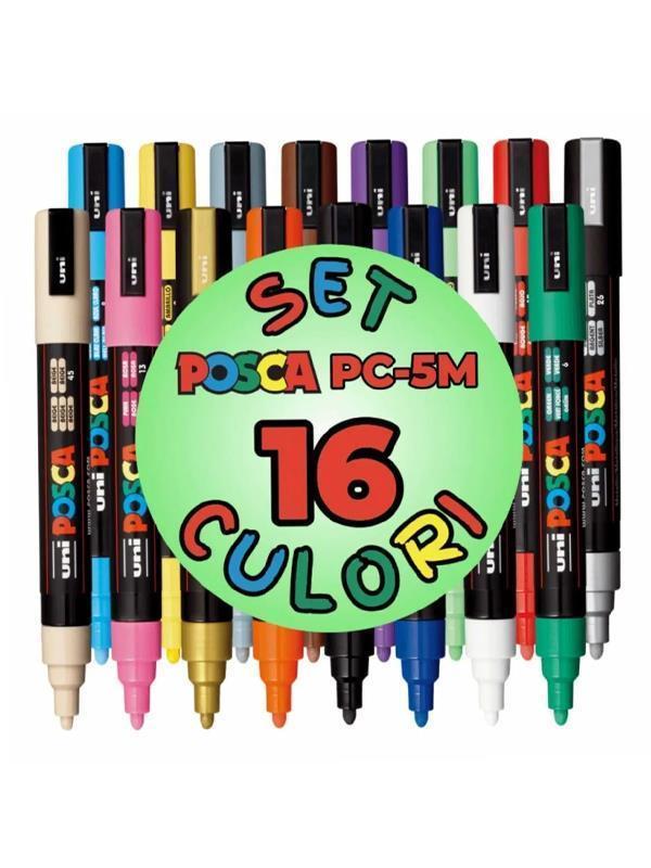 Uni-Ball Posca Set 16 Carioci POSCA, Varf 1,8 - 2,5 mm, Marker PC-5M, UNI - Image 1