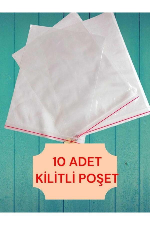 Enefendi 10 Adet Kilitli Poşet Torba Şeffaf Buzdolabı Kına Çerez Kuruyemiş Hediye Naylonu Poşeti 19X25 - Image 1
