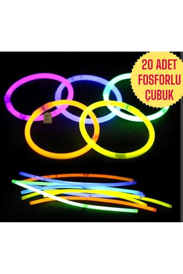 Enefendi 20 Adet Neon Fosforlu Parti Çubuk Bileklik Gece Parlayan Glow Stick Işık 20 Çubuk+20 Bağlantı Aparat - Image 1