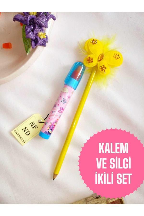 Enefendi 2Li Set Kalem Ve Roket Yumurtlayan Silgi Aksesuarlı Kalem Sarı Hediye Süslü Kurşunkalem - Image 1