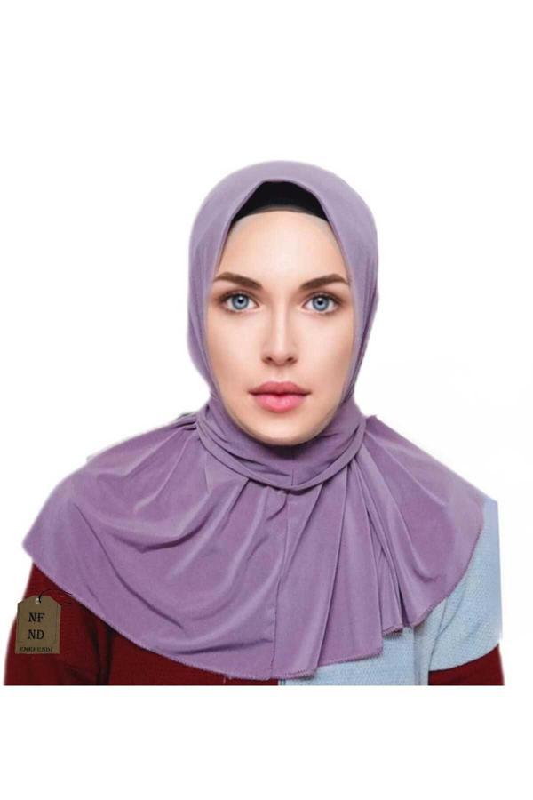 Enefendi Çıtçıtlı Hijab , Penye , Tesettür , Çıtçıtlı Model , Pratik, Leylak - Image 1