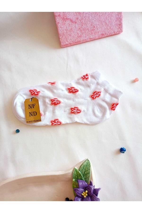 Enefendi Çorap Burun Dikişsiz Pamuklu Kısa Konç Desenli Kadın Patik Çorabı Beyaz Pembe 36-40 Tek Adet - Image 1