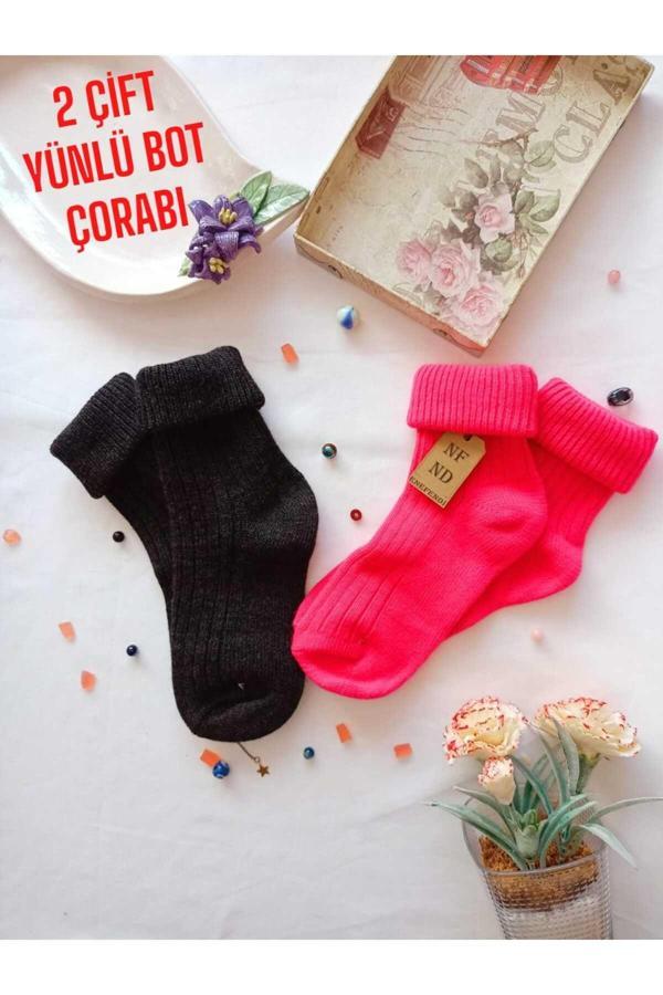 Enefendi 2 Çift Çorap Yün Soket Hediye Erkek Kadın Bot Çorabı, Kalın Kışlık Kokulu Yılbaşı Pembe Füme 36-40 - Image 1