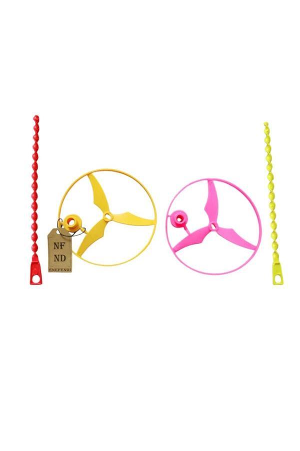 Enefendi Pervane Oyuncak Bahçe Oyuncağı  Nostaljik  Fırıldak  Ufo Uçan Daire 13Cm  2 Adet Pembe Sarı - Image 1