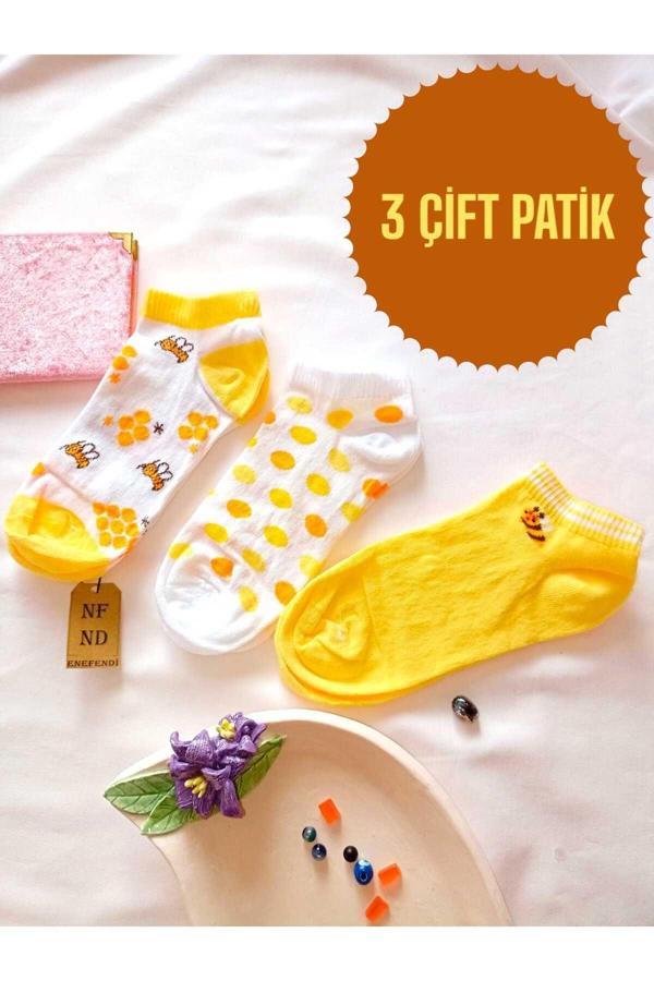 Enefendi 3 Çift Pamuklu Burun Dikişsiz Patik Çorap Yumuşak Kısa Konç Desenli Kadın Çorabı 36-40 - Image 1