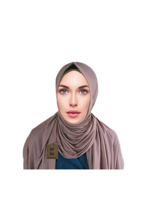 Enefendi Pratik Penye Şal ,Kahverengi ,Önü Süngerli Çene Altı Dikişli ,Hazır Geçmeli Şal ,Hijab , Tesettür - Image 1