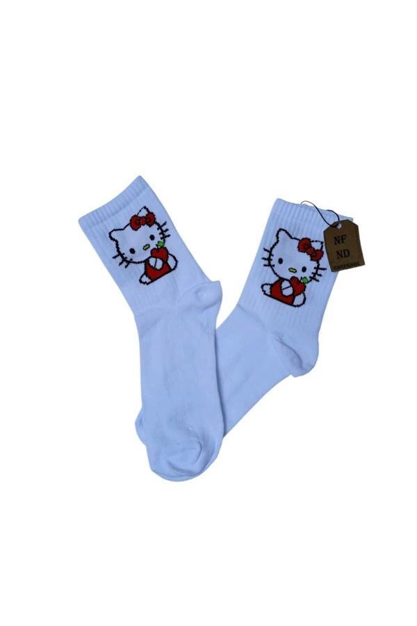 Enefendi Hello Kitty  Çorap Yumuşak Kısa Konç Desenli 36-40 Beyaz - Image 1