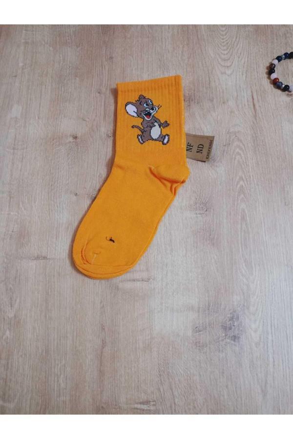 Enefendi Jerry Hayvan Desenli Pamuklu Çorap Arakonç Kadın Turuncu Soket Dikişsiz Çorap 36-40 - Image 1