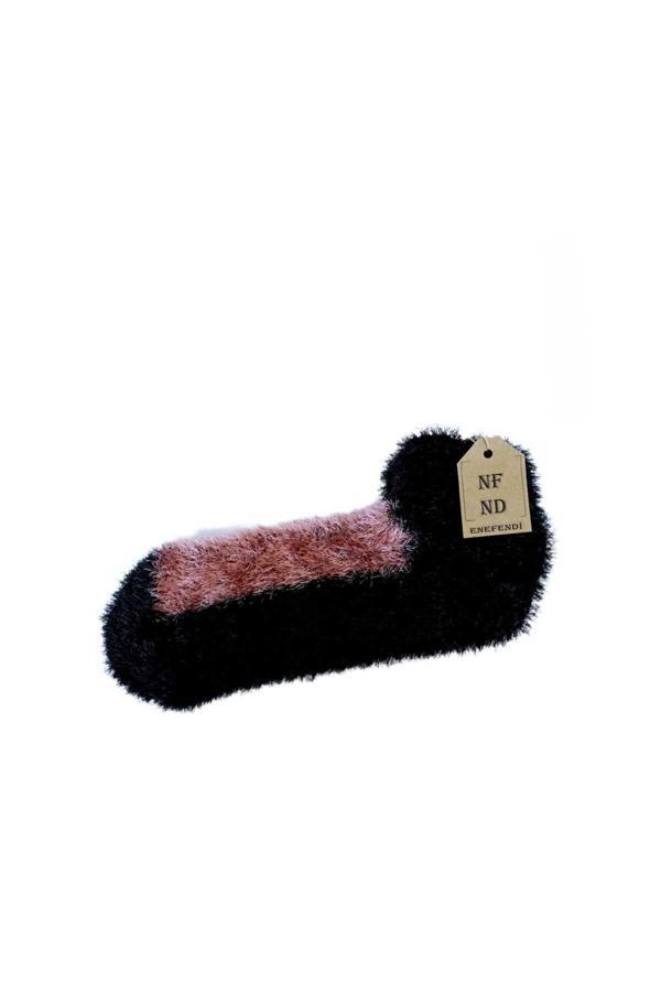 Enefendi Tüylü Kışlık Termal Çorap Dikişsiz Peluş Patik Şık Rahat Siyah Gülkurusu Ev-Parti Çorabı - Image 1