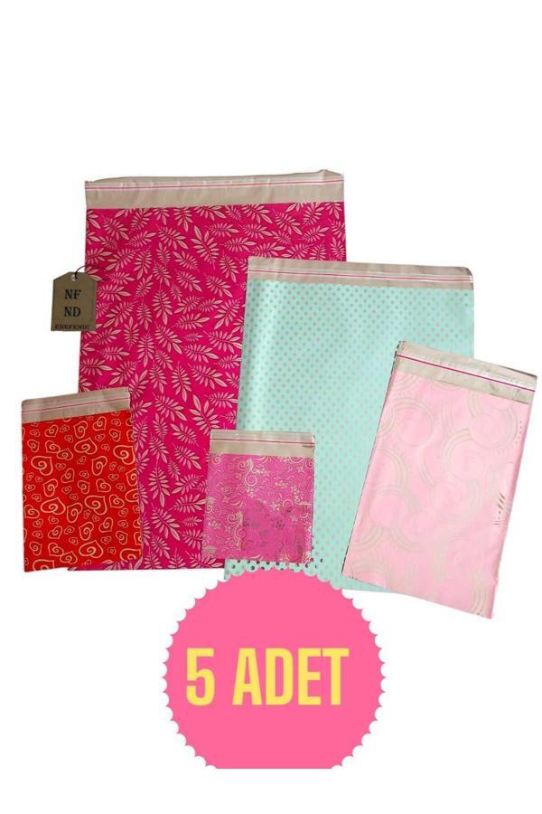Enefendi 5 Adet Metalize Hediye Poşeti Kendinden Yapışkanlı 11X12, 12X17, 15X25, 25X35, 30X45 1'Er Tane - Image 1