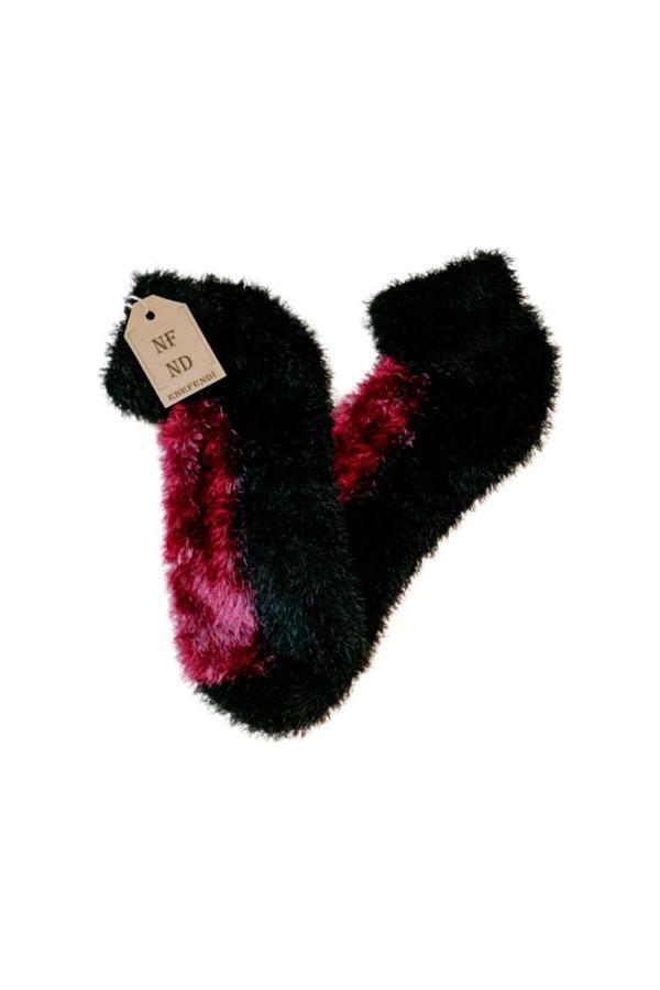 Enefendi Tüylü Kışlık Termal Çorap Dikişsiz Peluş Patik Şık Rahat Siyah Pembe (Fuşya) Ev-Parti Çorabı - Image 1