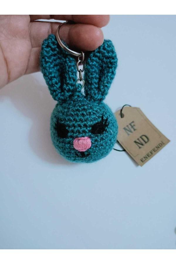 Enefendi Amigurumi Tavşan Kulaklı Kozmik Mavi Anahtarlık Elyapımı Araba Süsü 7-8 Cm - Image 1